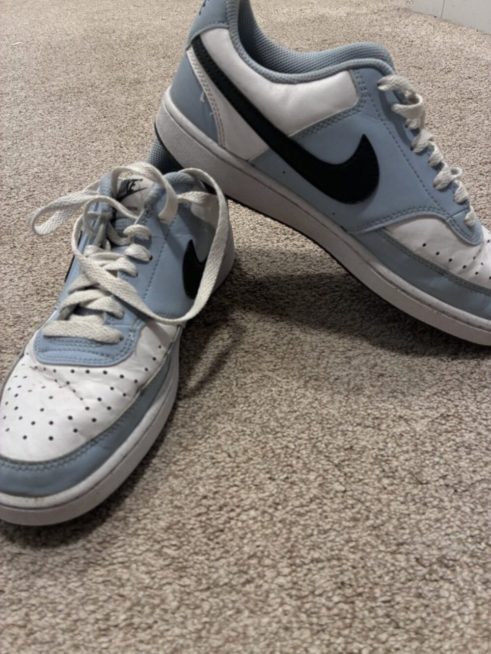 Nike Court Vision Low Next Nature Sneakers White Light Blue Black Women's 7.5